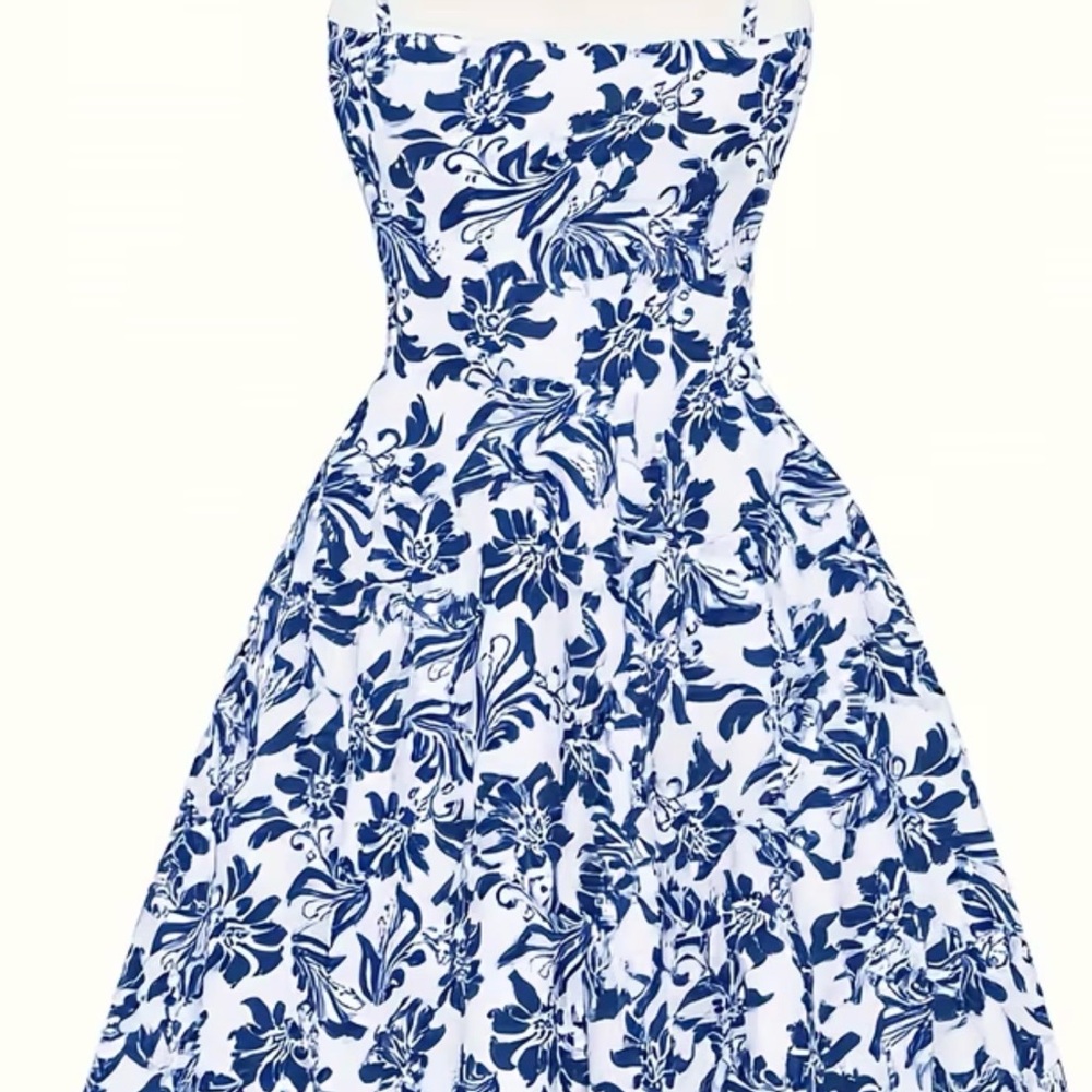🐣2X HOST PICK!!🐣 Vintage 50’s Vibe Blue Floral Dress LAST ONE - Picture 7 of 8
